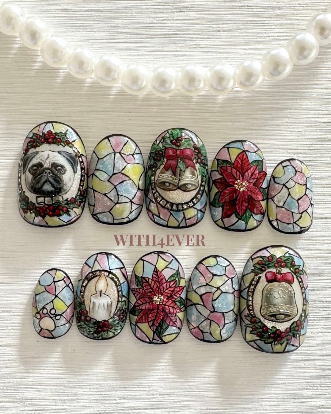 愛犬似顔絵【手描きアート】オーダーメイドネイル|うちの子ステンドグラス#ncs020