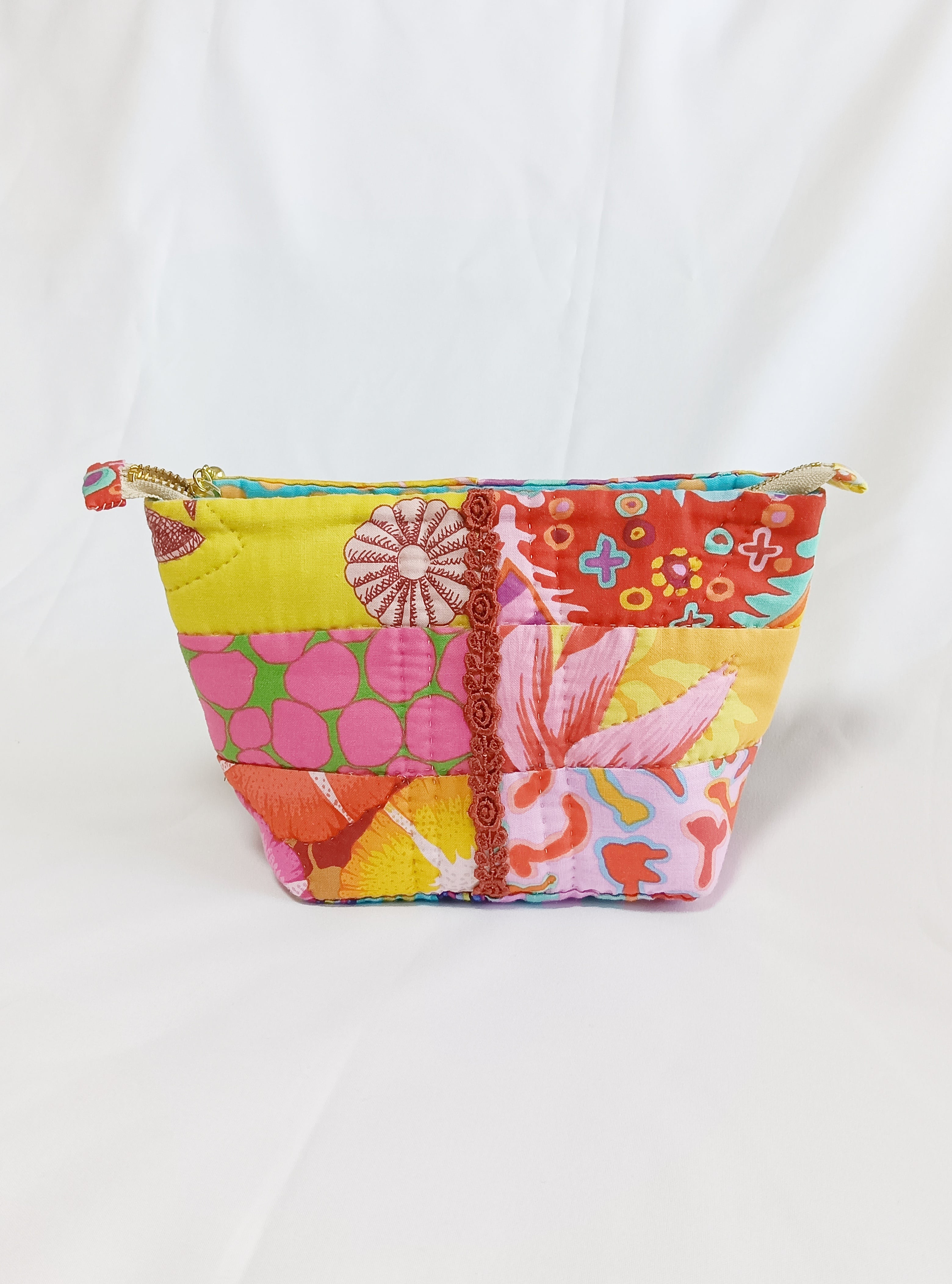 HawaiianQuilt Peach】ハワイアンキルトパッチワークポーチ ケイフ