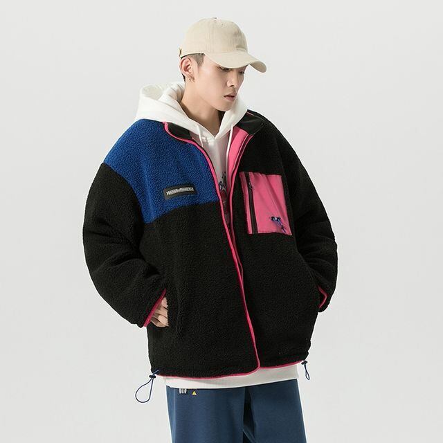 【予約販売】ボアブルゾン アウター もこもこ ブラック グレー ネイビー パープル ストリート 冬 ジャケット ショート丈 メンズ カジュアル 男前 こなれ感 お洒落 韓国 トレンド 秋 冬 M/L/XL/2XL/3XL/4XL/5XL