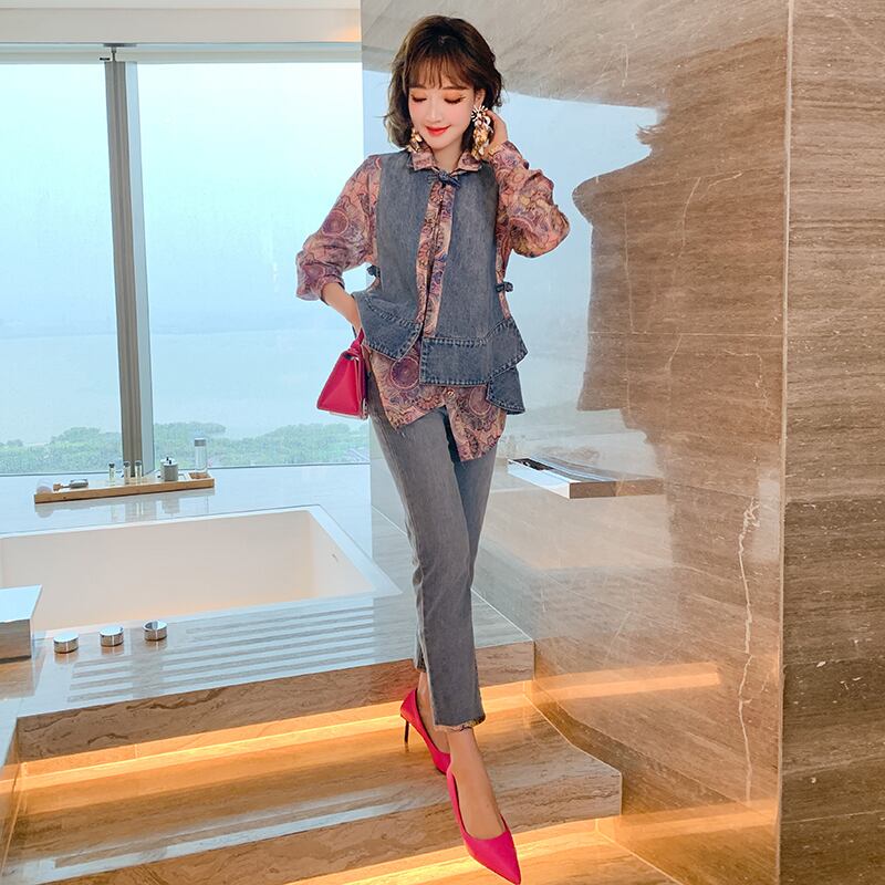 スタンダードバックルカラー薄手ジーンズ オータム レトロ 秋物 MIUCO60004734936