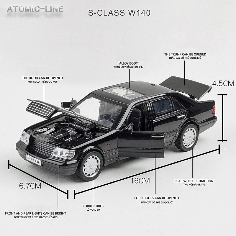 ベンツ Sクラス W140 1/32 ミニカー 全3色 ライト点灯 エンジン