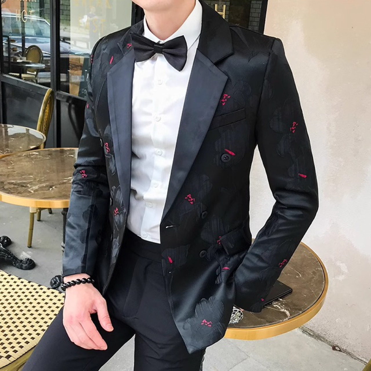 パーソナライズされたメンズダブルブレストジャケット　韓国スタイルのシングルピース　JA001