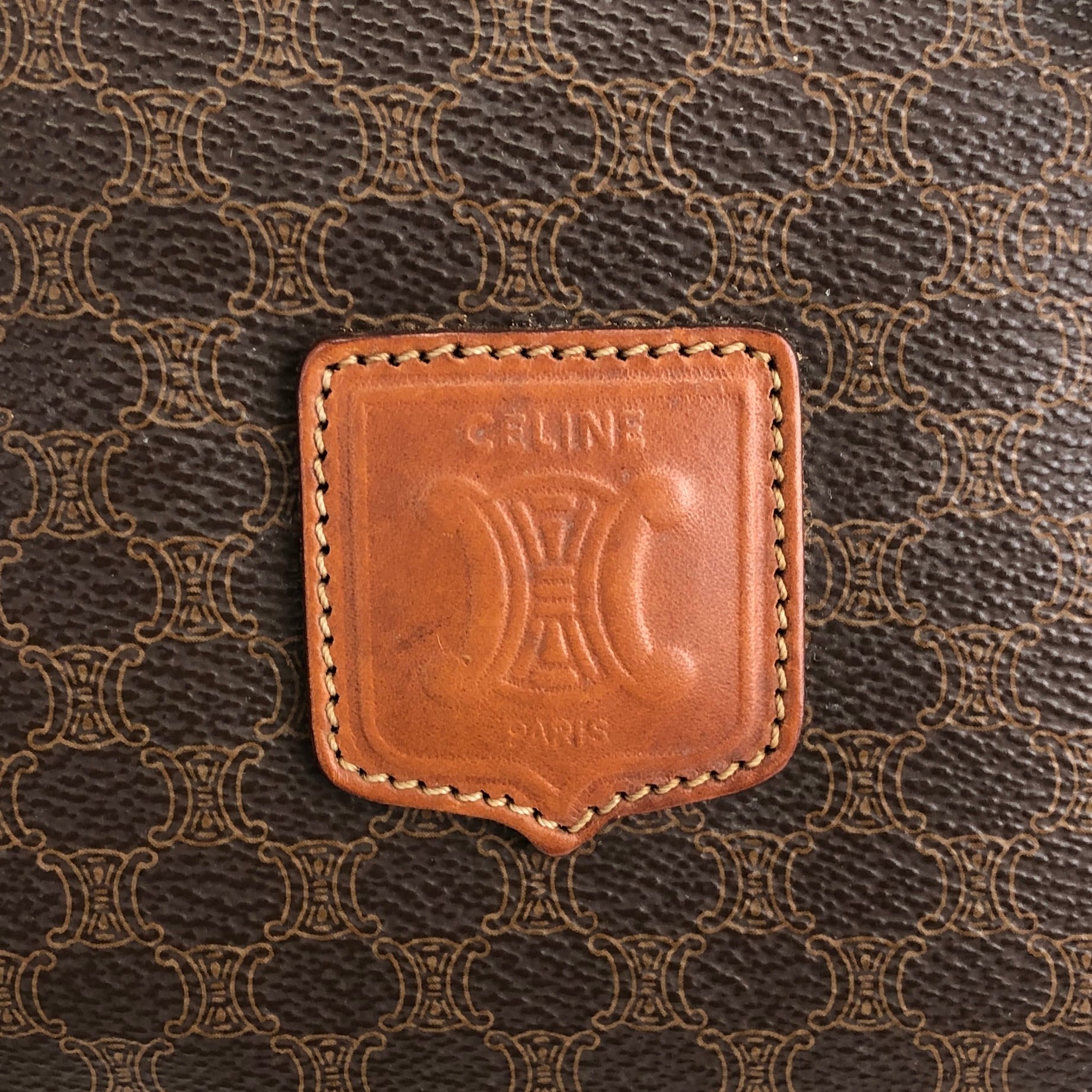 CELINE セリーヌ マカダム ハンドバッグ ブラウン ブラゾン型押し PVC