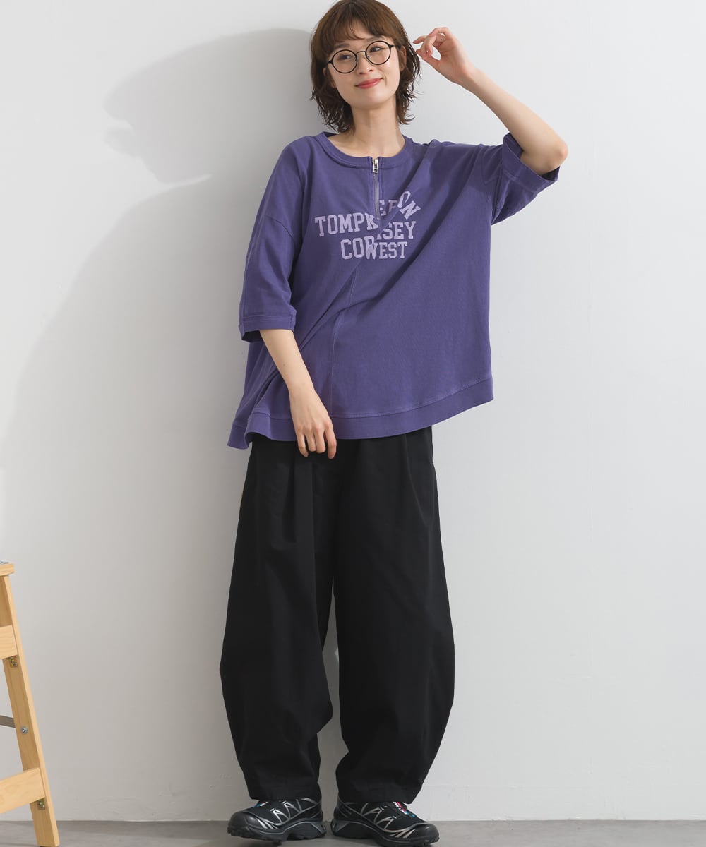 K261038 布帛切替ハーフジップ ロゴプリントプルオーバー / Woven