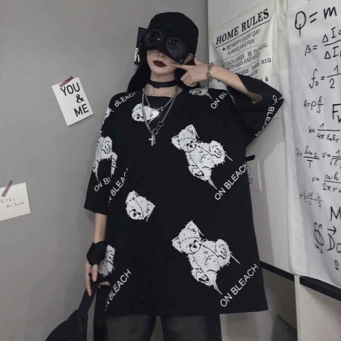 ダークサマーTシャツ シャツ スタイルプリント柄ルーズレディースショート 半袖 ハーフスリーブ かわいい 夏物 ケッペル32852848618