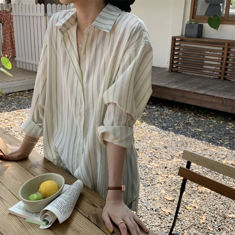 初回送料無料長袖シャツのストライプレディースファション服トップス