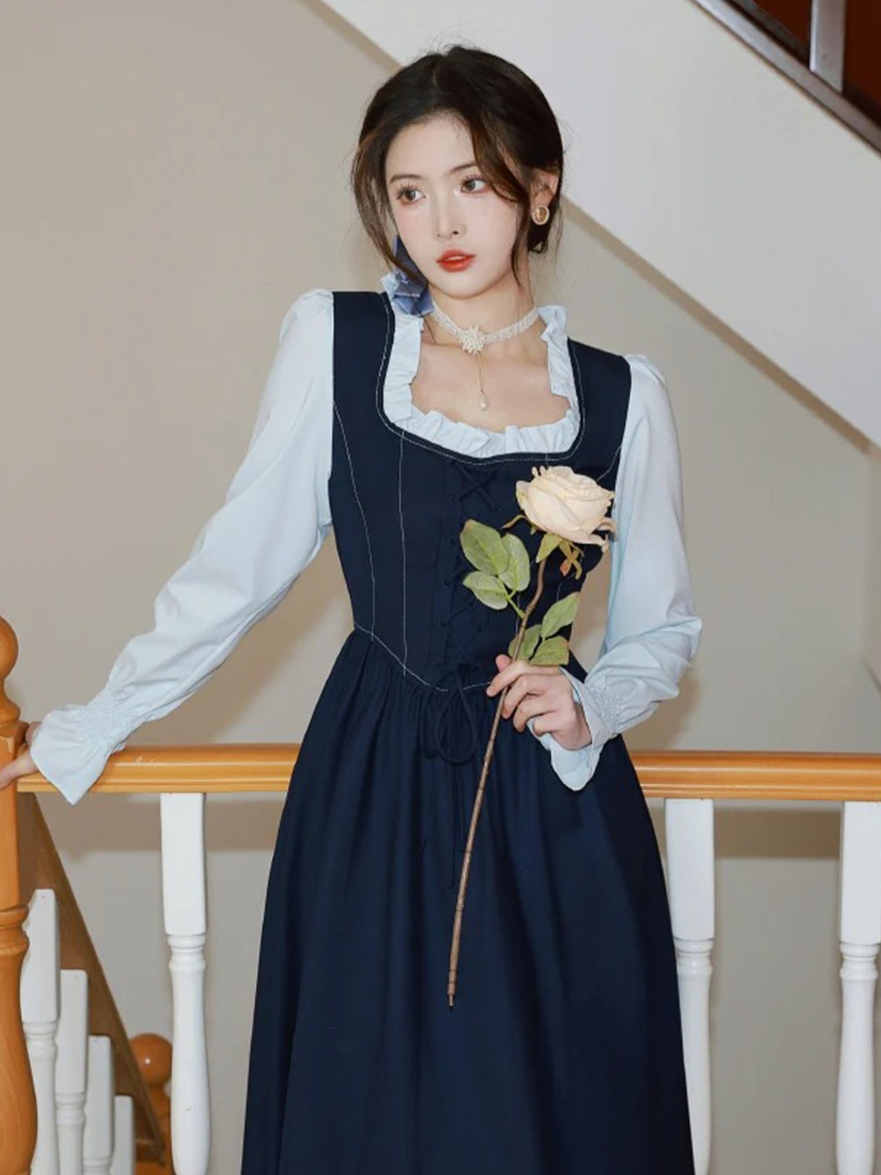 【0145】Vintage Cotton Frill Long Sleeve Dress