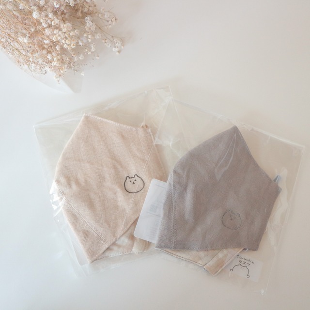 【完売】つみきの顎までマスク/リネン刺繍