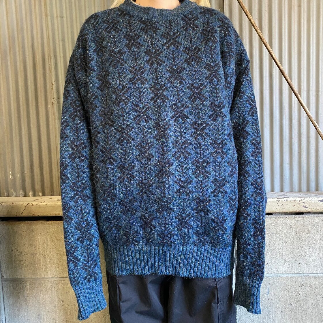 80年代 スコットランド製 Allen Jplly 総柄 モヘア ウールニット 