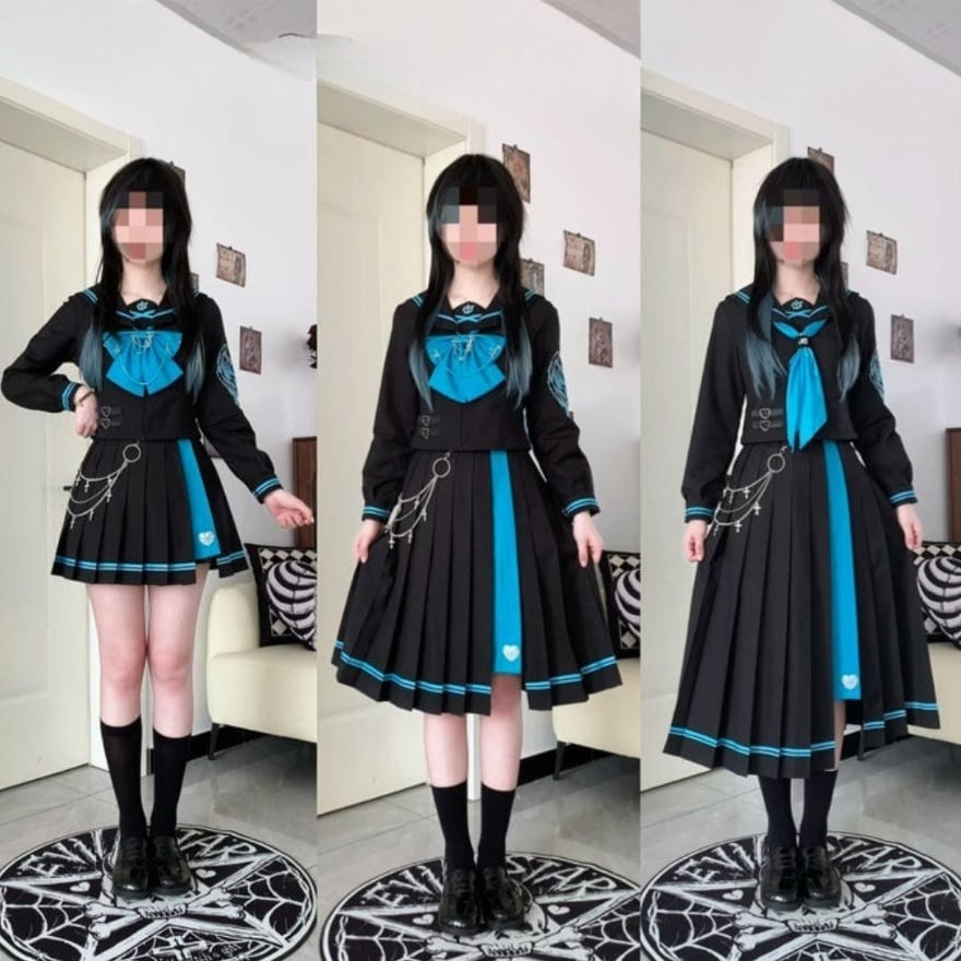 地雷系|セーラー襟トップス&80cmロングプリーツスカートセット