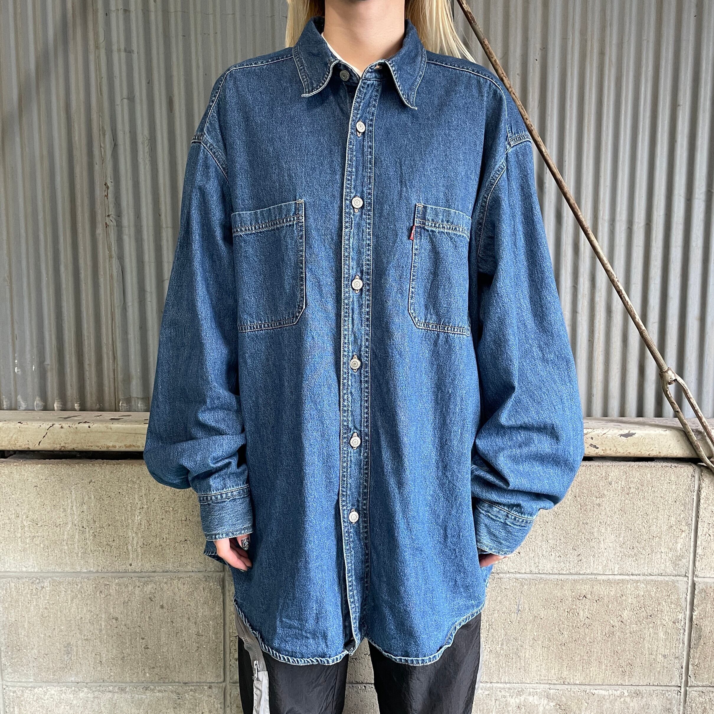 人気 リーバイス 長袖デニムシャツ XL ネイビー アーキュエイトステッチ 古着 Levi's リーバイス 長袖 デニムシャツ メンズL 古着 【長袖シャツ