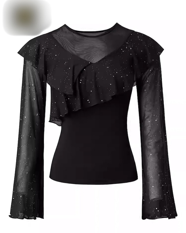 フリル ロングスリーブ シースルー ダンスブラウス ds1412