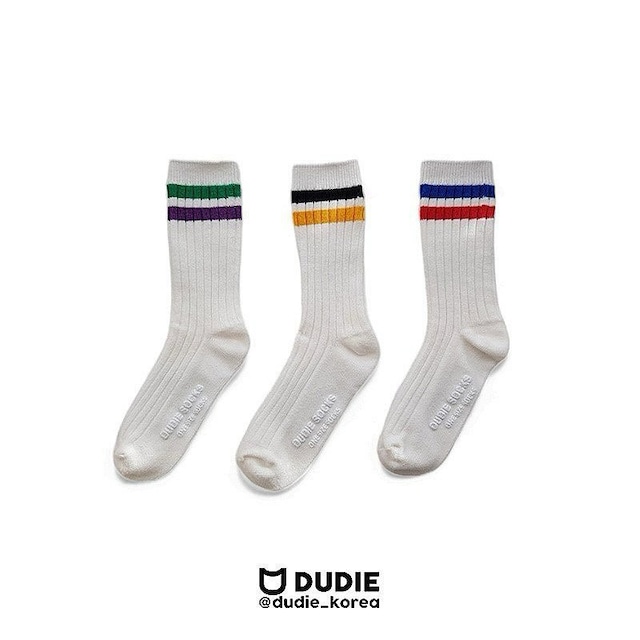 【取寄】dudie|2 line socks set (3pcs)|2ライン3足セット|FREE|kids|26 spring
