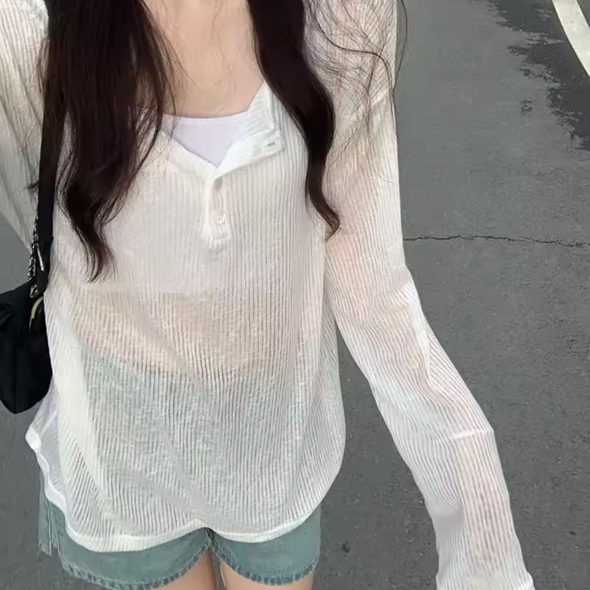 sheer round neck long t-shirt