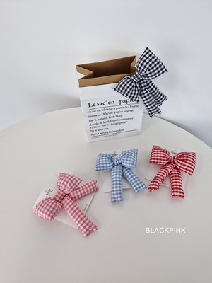 [BLACKPINK] Accessory) Checkered Chubby Ribbon Pin / [블랙핑크] 악세)체크통통리본핀
