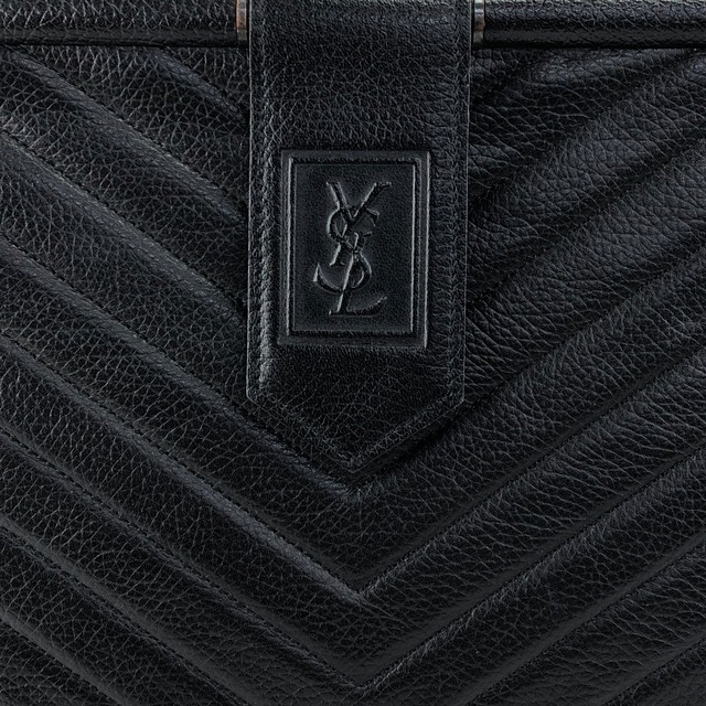 Yves Saint Laurent イヴ・サンローラン クラッチバッグ ブラック YSLロゴ バイアステッチ レザー vintage ヴィンテージ オールド hiam4r
