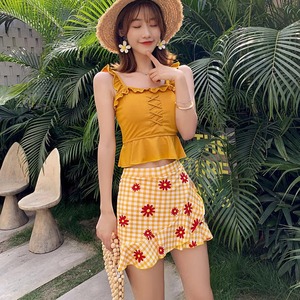 水着 タンキニ 花柄 イエロー グリーン ブルー ピンク 大人可愛い レディース 女性 春 夏 海 プール 体型カバー 着痩せhin-1175