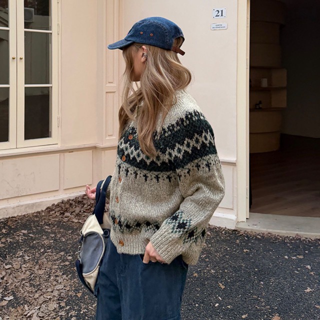 ノルディックパターンニットカーディガン   R01149