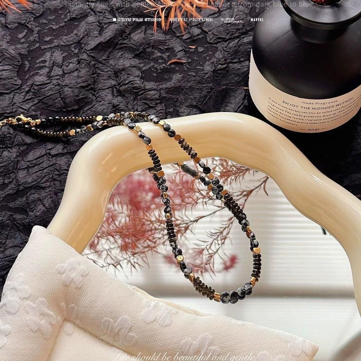 ハンドメイド おしゃれ ブラック ビーズ 高級感 ネックレス | rumiru