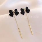 レディースピアス リボン ピアス チェーン 黒リボン ゴールド 揺れるピアス 大人可愛い アクセサリー シルバー925 金属アレルギー対応 おしゃれ フェミニン ガーリー 上品 エレガント シンプル デート ギフト プレゼント 誕生日  y12008 SA
