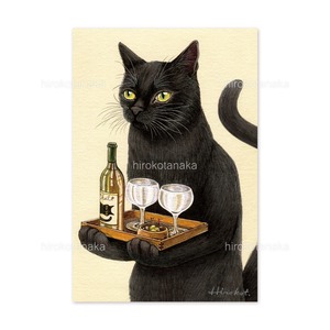 8.ねこと晩酌 ポストカード / Evening Drink with Black Cat Postcard