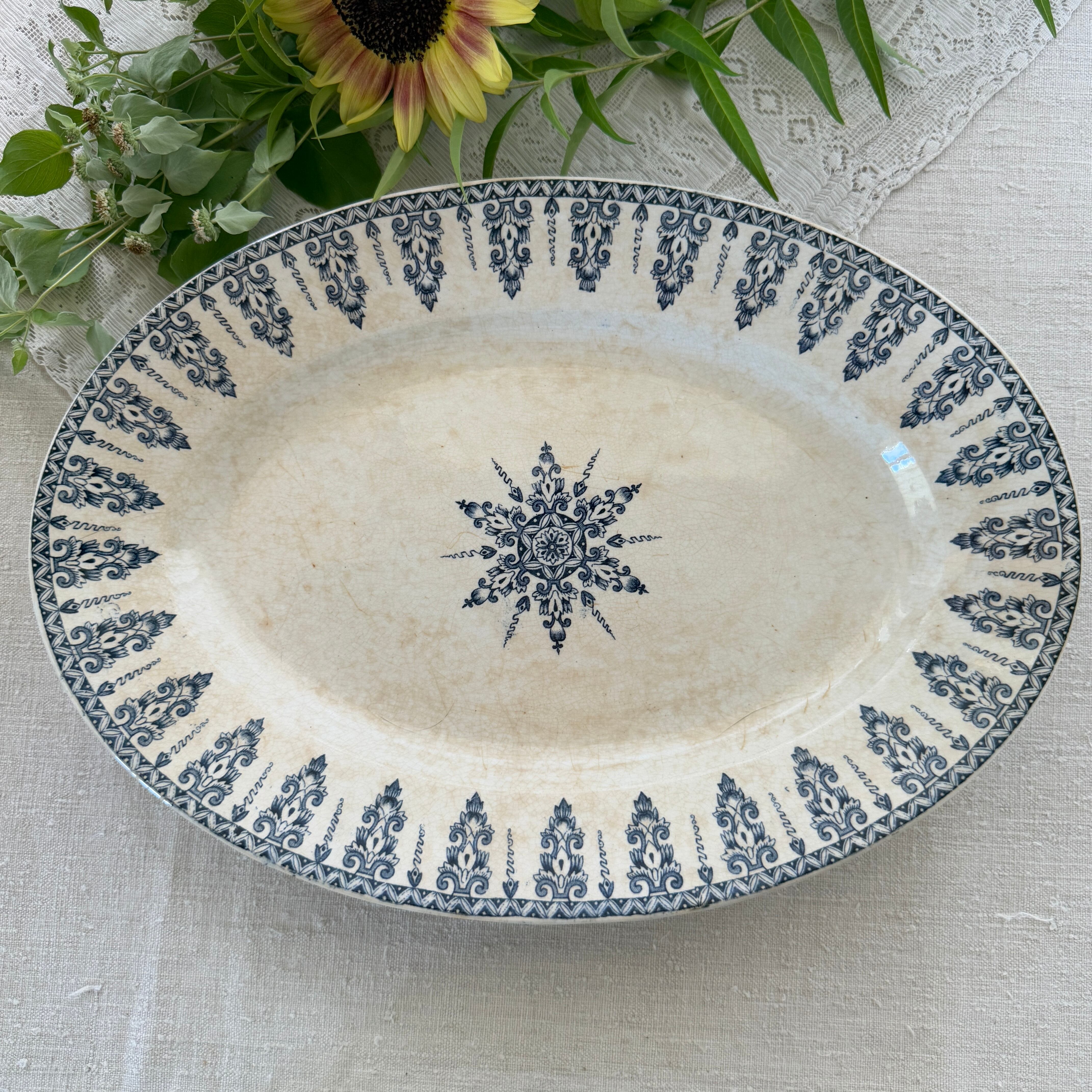 French Large Oval Plate By Gien/フランスジアン窯の大きなオーバル