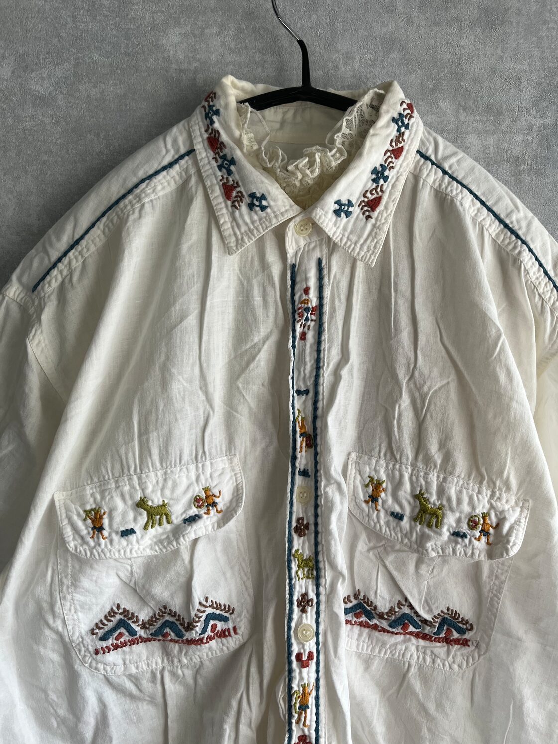 古着 ヴィンテージ レトロ 総柄シャツ 刺繍シャツ used ビンテージ 