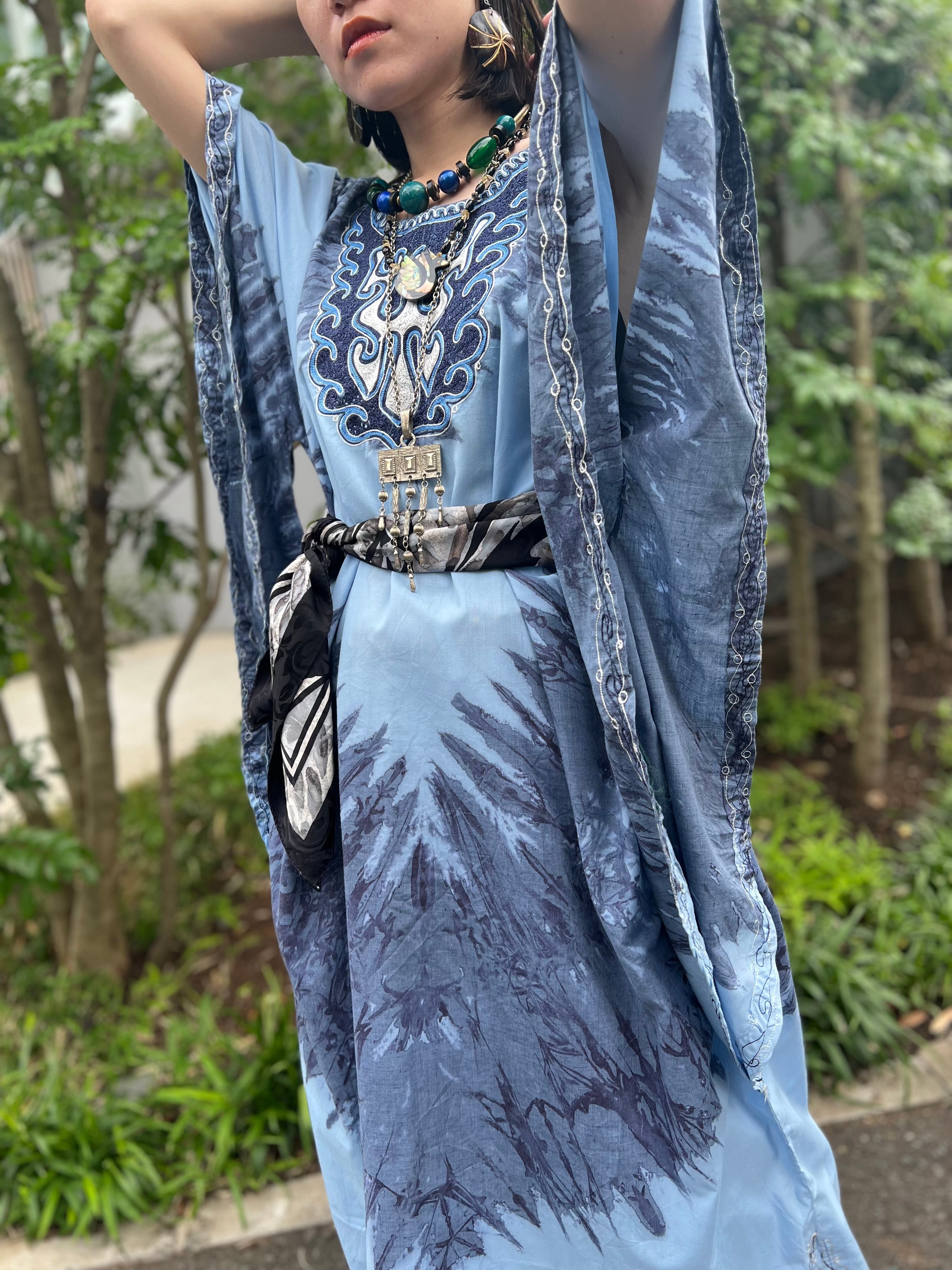 Vintage african blue cotton design dress ( ヴィンテージ