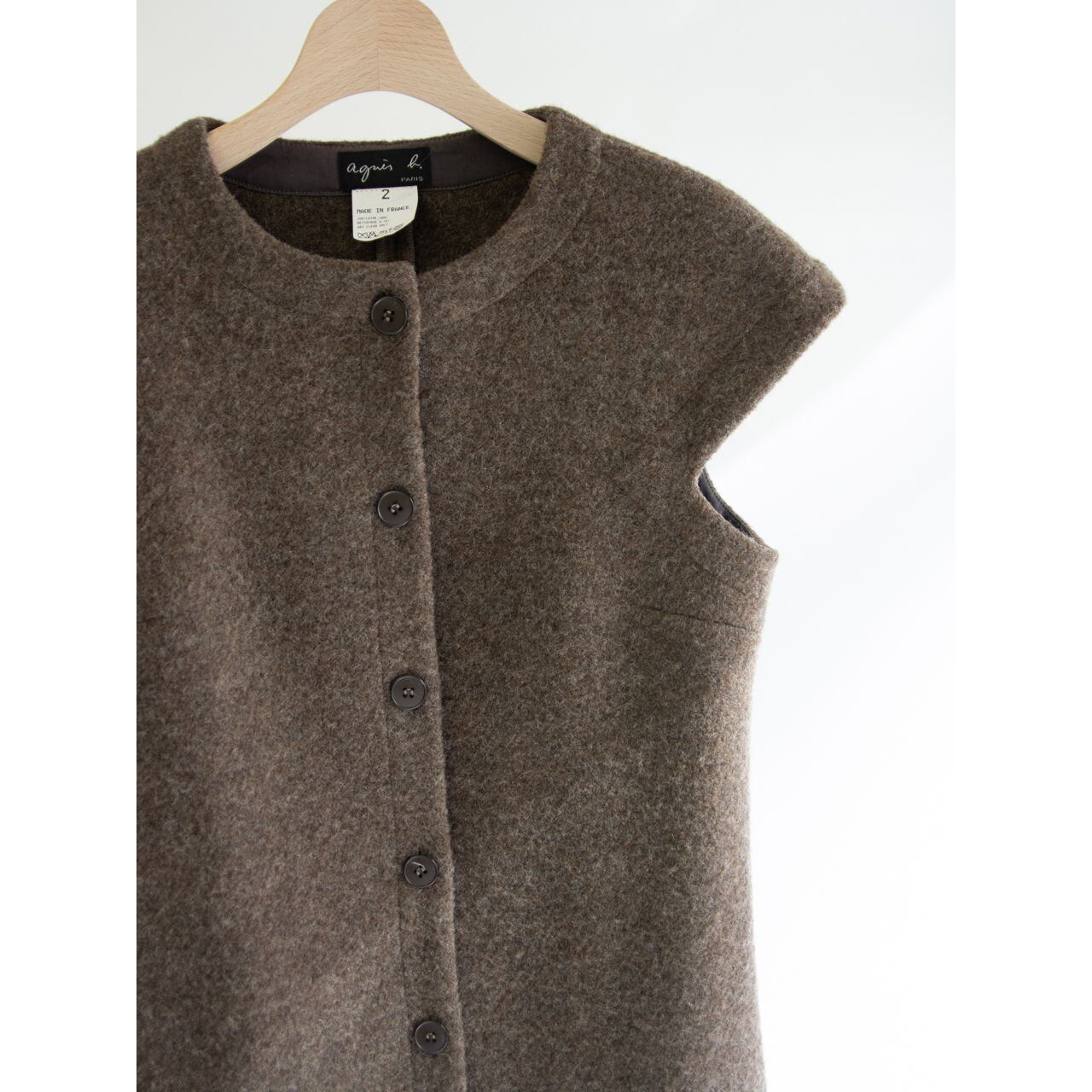 【agnes b.】Made in France 100% wool French sleeve dress（アニエスべー フランス製 フレンチスリーブウールワンピース ロングベスト）3b