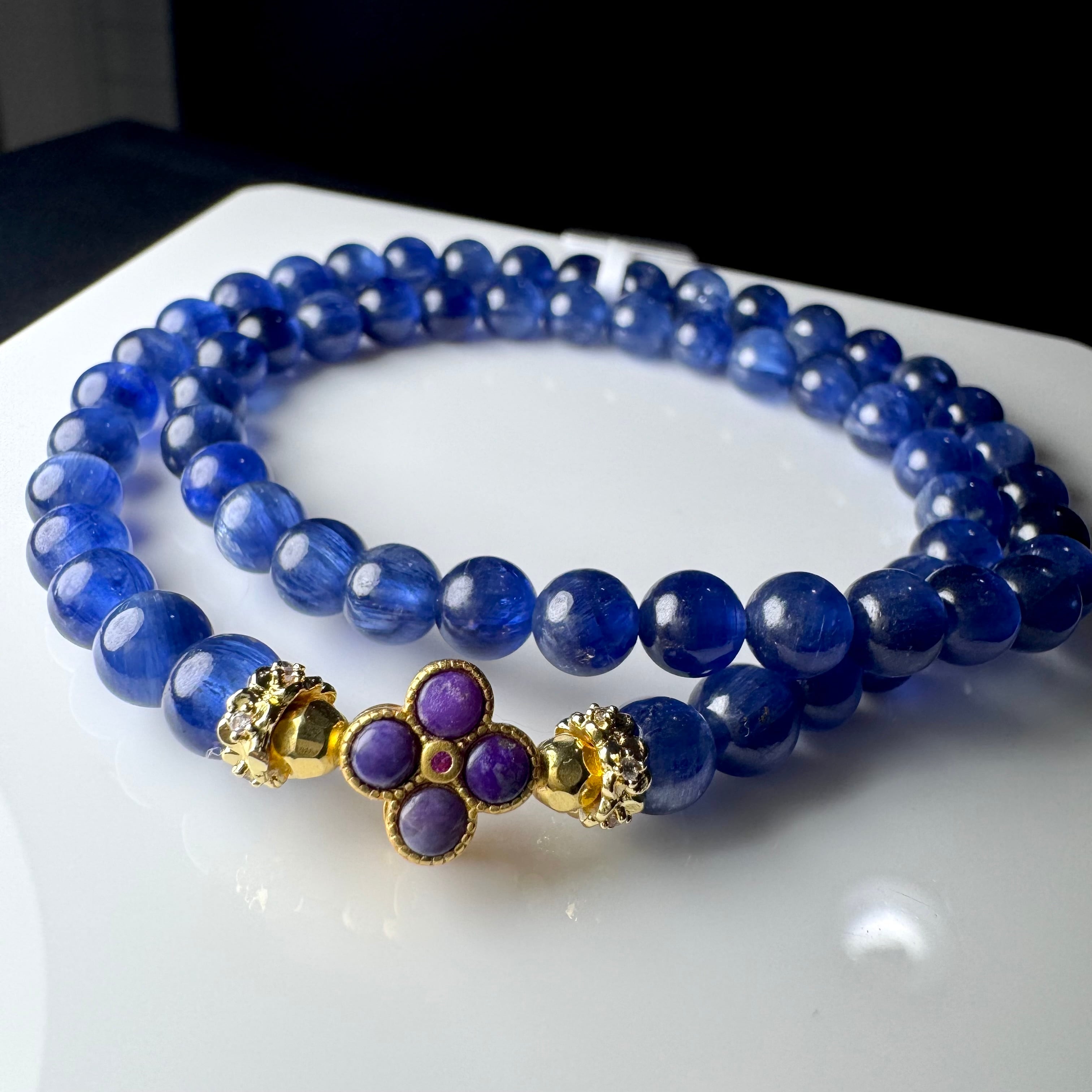 no.2K1 カイヤナイトインクォーツ x スギライト 2重ブレス