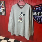 90s MICKEY UNLIMITED スウェット　Vネック　リブライン　グレー　ミッキー　M