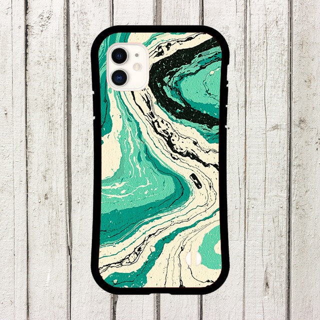 受注生産 iPhoneケース ミントグリーンの流線マーブル｜紙マーブリング MARB034C