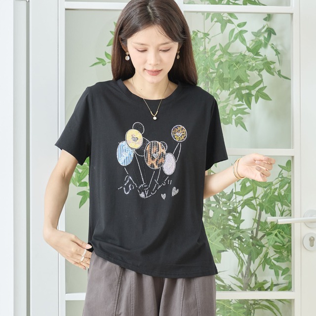 TRUBE キラキラ風船デザインTシャツ【M~L】ブラック