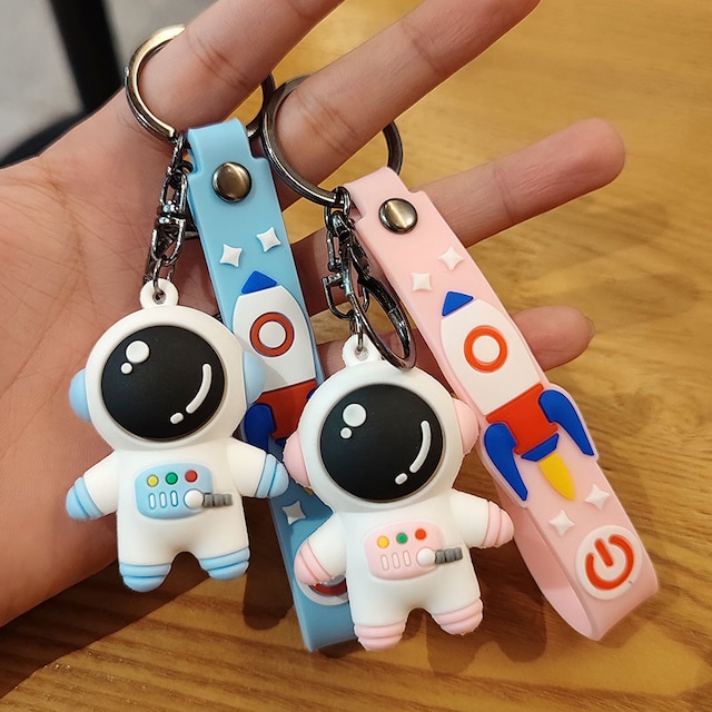 【MEIMEIシリーズ】★キーホルダー★ 2color 青orピンク 宇宙飛行士 ロケット 宇宙パイロット 可愛い 飾り物