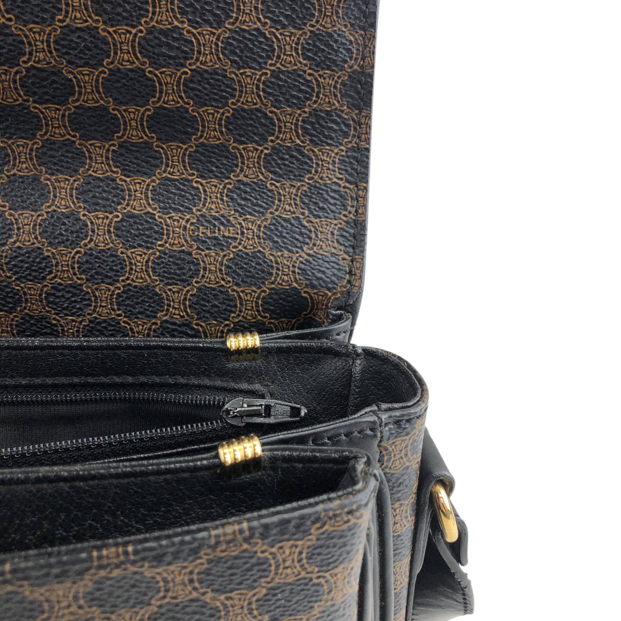 ✨美品✨OLD CELINE　マカダム　カーフレザー　ショルダーバック　ブラック CELINE セリーヌ マカダム ショルダーバッグ ブラック フロント