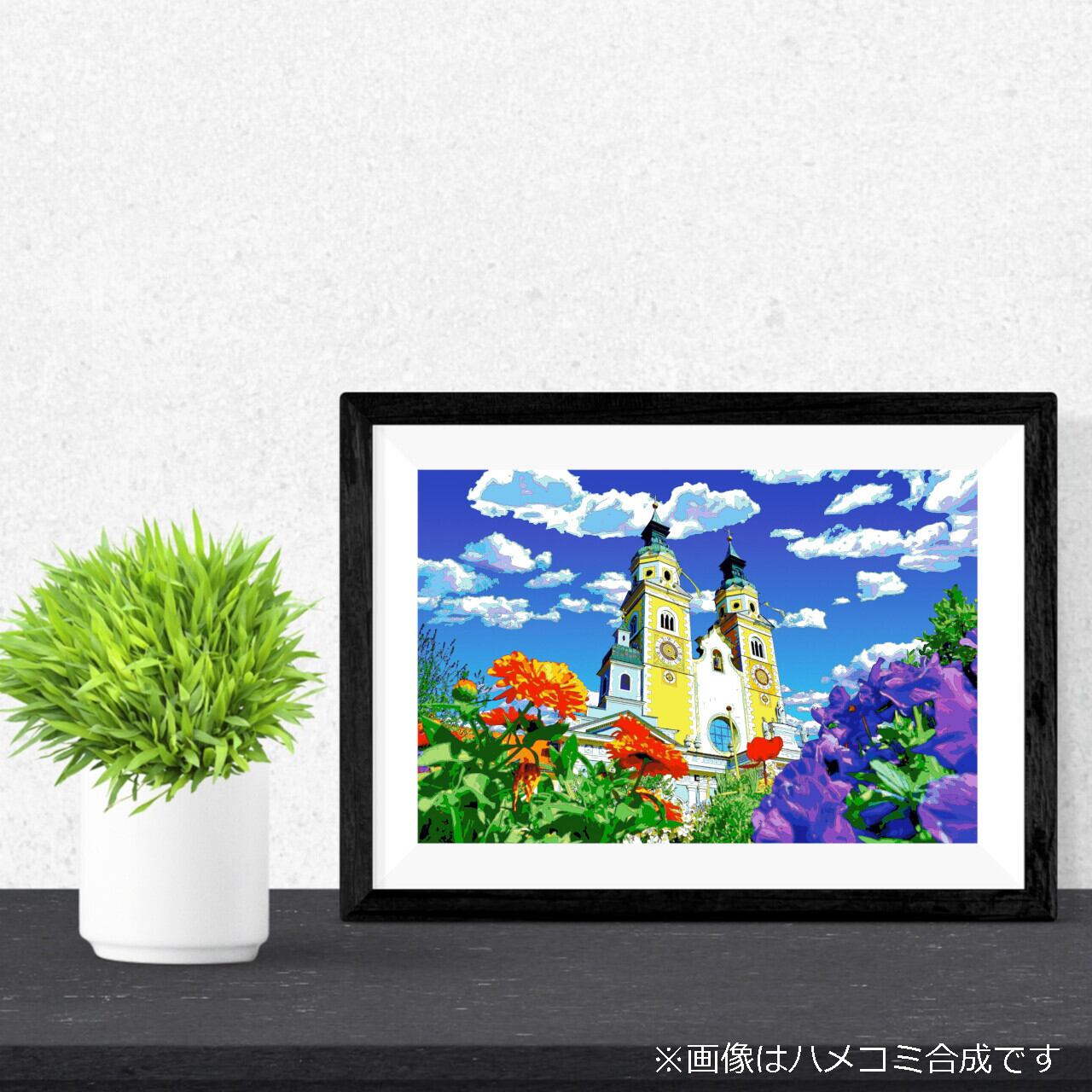 アートポスター】イタリア ブリクセン大聖堂と春の花（作品No.470