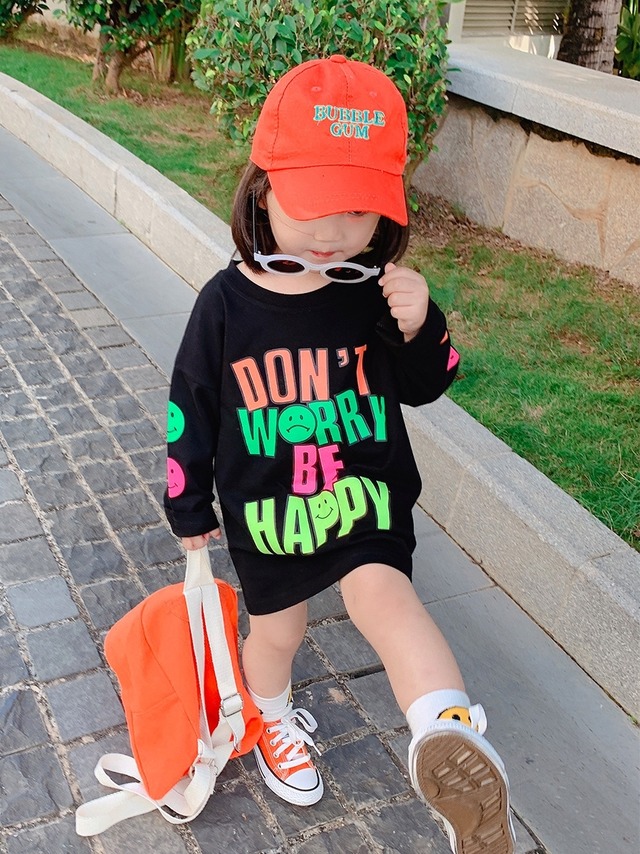 【韓国子供服★カラフル  長袖Tシャツ キッズ 】ジュニア ガールズ 女の子 メンズ 男の子 ダンス 衣装 アルファベット カラフル コットン オルチャン 韓国