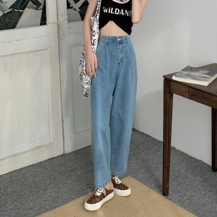 ジーンズ サマー薄手ハイウェストウェストロングパンツ 夏物 1号婦人59919035369