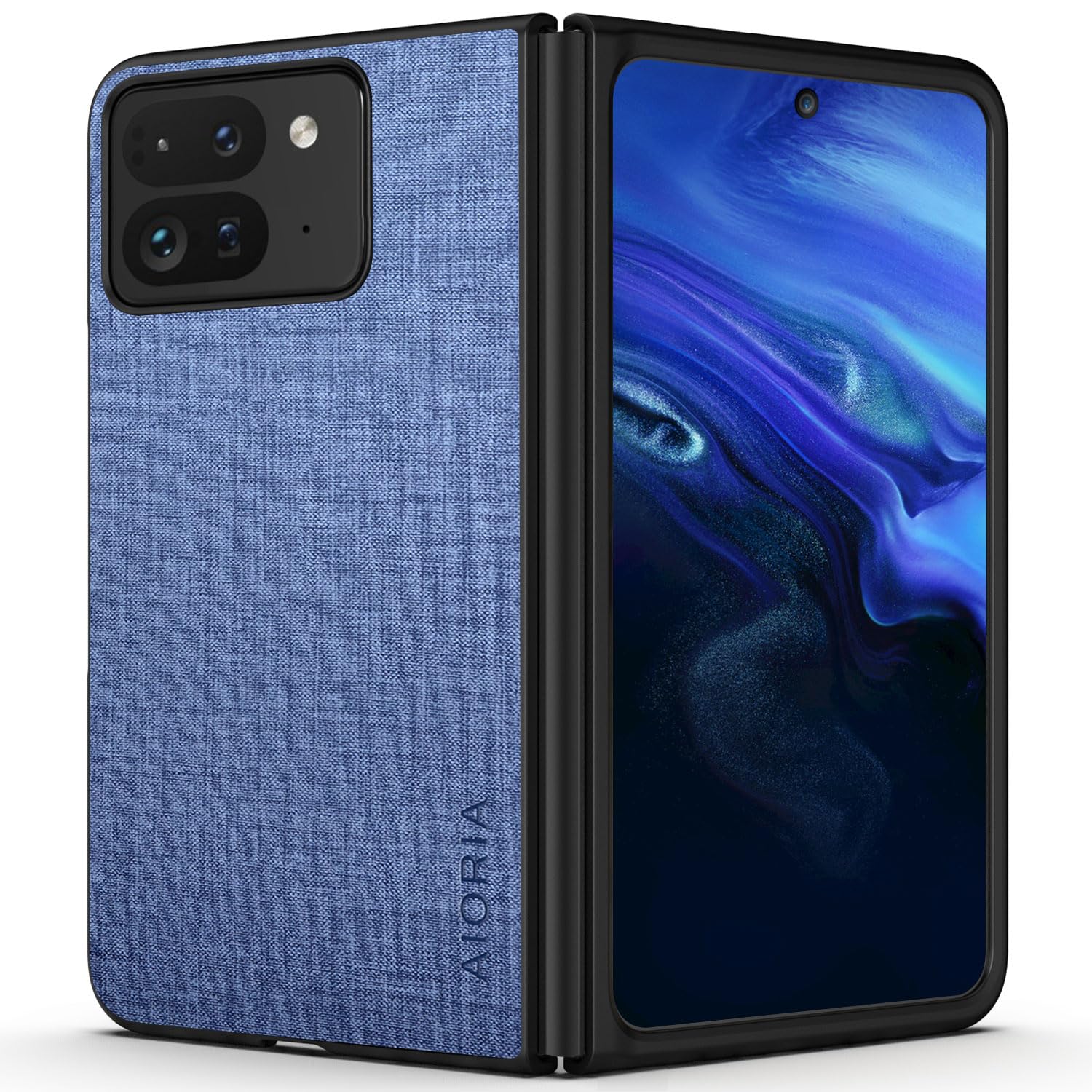 Aioria 互換性 ケース for Google Pixel 9 Pro Fold 5G 生地パターンレザー高級に保護純色スマホケース (Blue, for Pixel 9 Pro Fold)