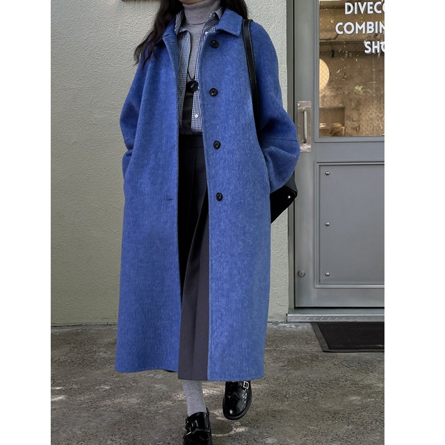 windsor blue wool & angora coat<o3145>