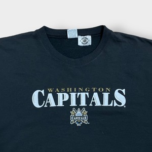 NHL カナダ製 ワシントン・キャピタルズ Washington Capitals スウェットシャツ トレーナー XXL ビッグシルエット ロゴ プリント クルーネック 黒 アイスホッケー プロチーム SWEATSHIRTS US古着