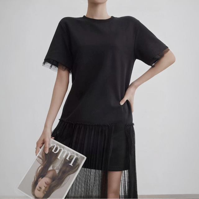 Tullepanel pleated dress C1237