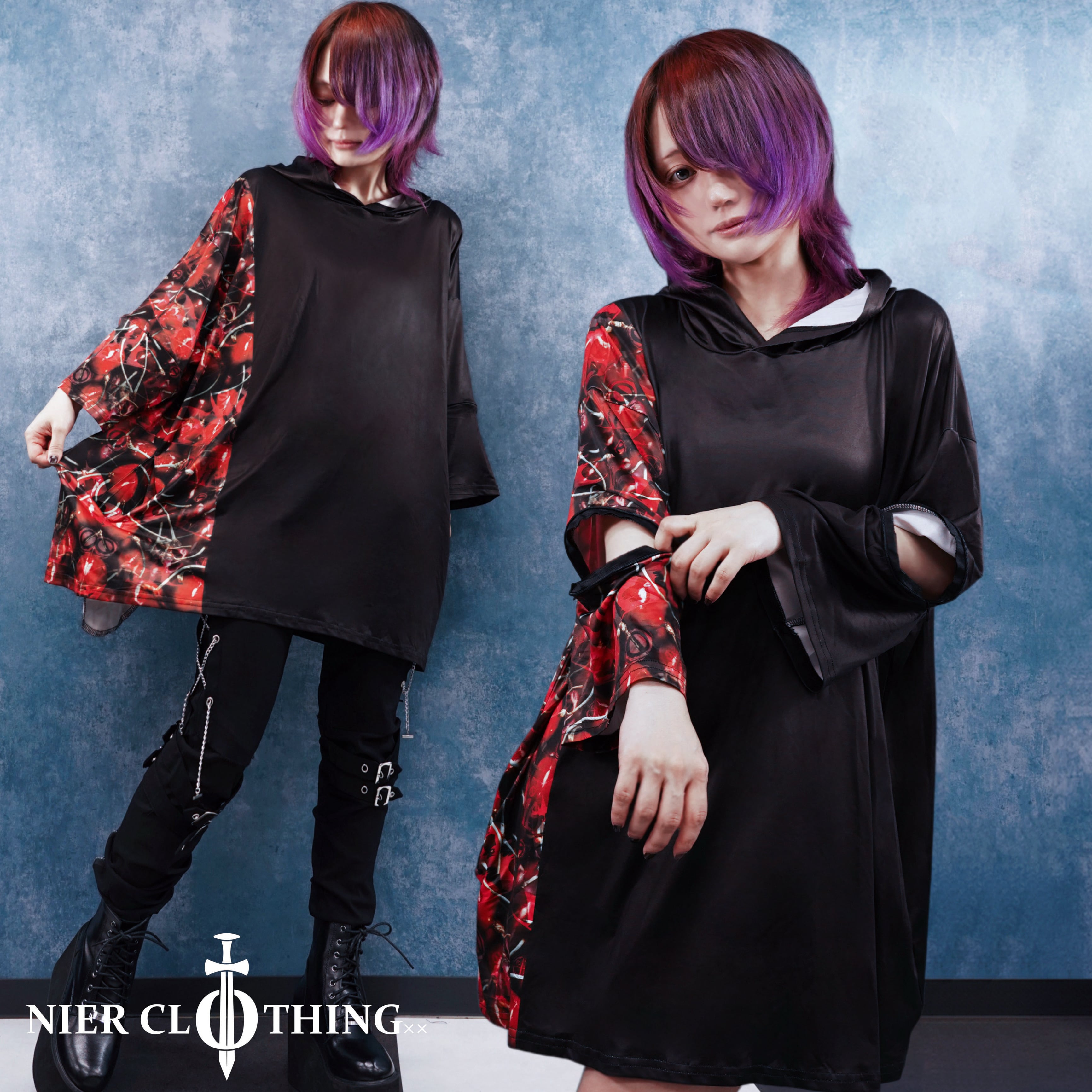 2WAY ZIP SLEEVE OVER SIZE PULLOVER【CHERRY PATTERN】 | NIER CLOTHING