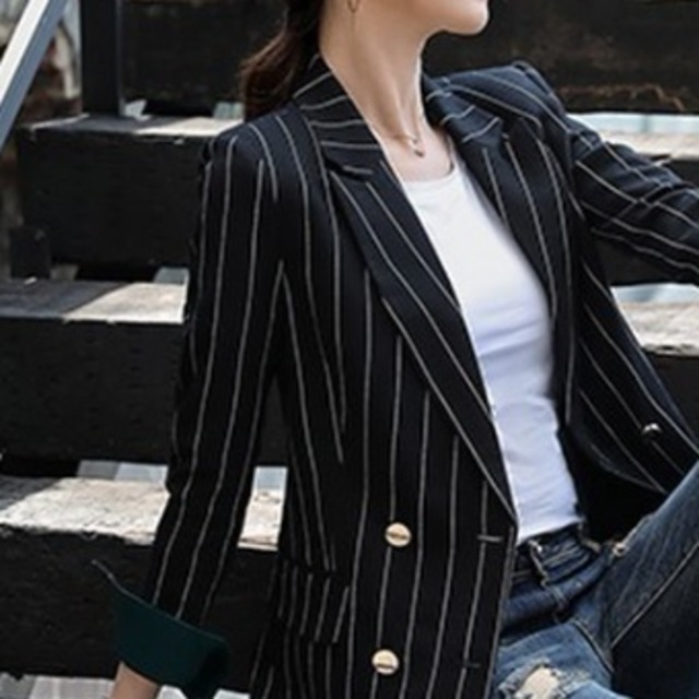 高品質ジャケットブレザー 女性コート Black Stripe