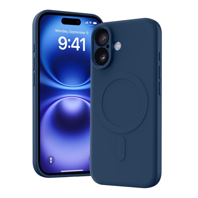 YDIHIHO 適合 iPhone 16 用のケース Magnetic対応 シリコン ストラップホール付き 薄型 耐衝撃 ブルー