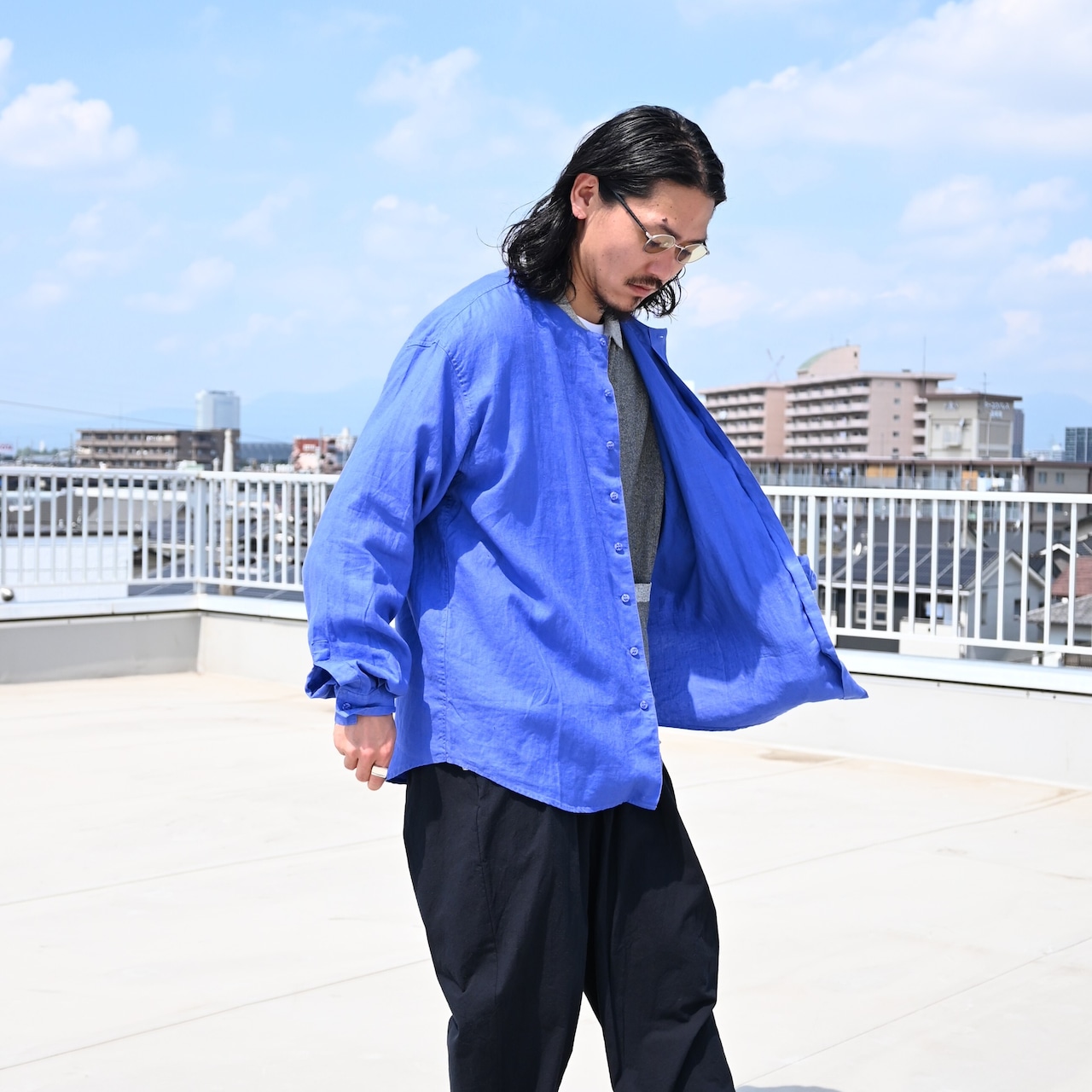 グーチロングスリーブシャツデッドストックブルー秋スタイル