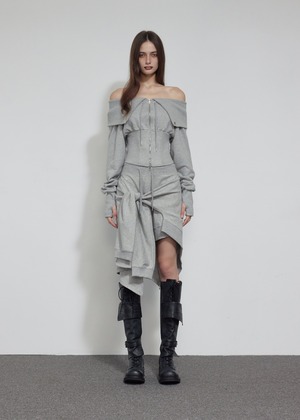 [BOHEMIAN SEOUL] CORSET OFF-SHOULDER ZIP-UP, MELANGE GRAY 正規品 韓国ブランド 韓国通販 韓国代行 韓国ファッション bohemseo ボヘミアンソウル ボヘムソ 日本 店舗