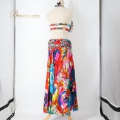 ベリーダンス オリエンタル衣装 上下セット レッド系 NASER ABBAS カラフル ラインストーン ビーズ フリンジ 赤 青 紫 黄 トップス スカート 巻きスカート ポップ 鮮やか 華やか ブルー系 ピンク系 ホワイト系 イエロー系 パープル系