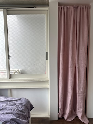 リトアニアリネン pink & orange ストライプ柄カーテン