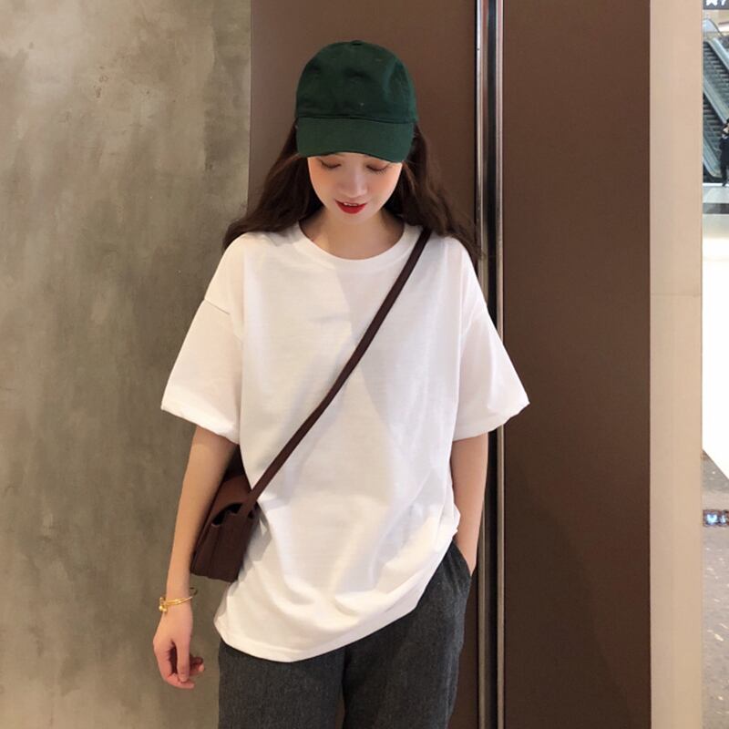 白いブラウス女性の春2020新しいバージョンの緩い野生のラウンドネック半袖Tシャツ学生カジュアルボトムシャツ 1号婦人74761793379